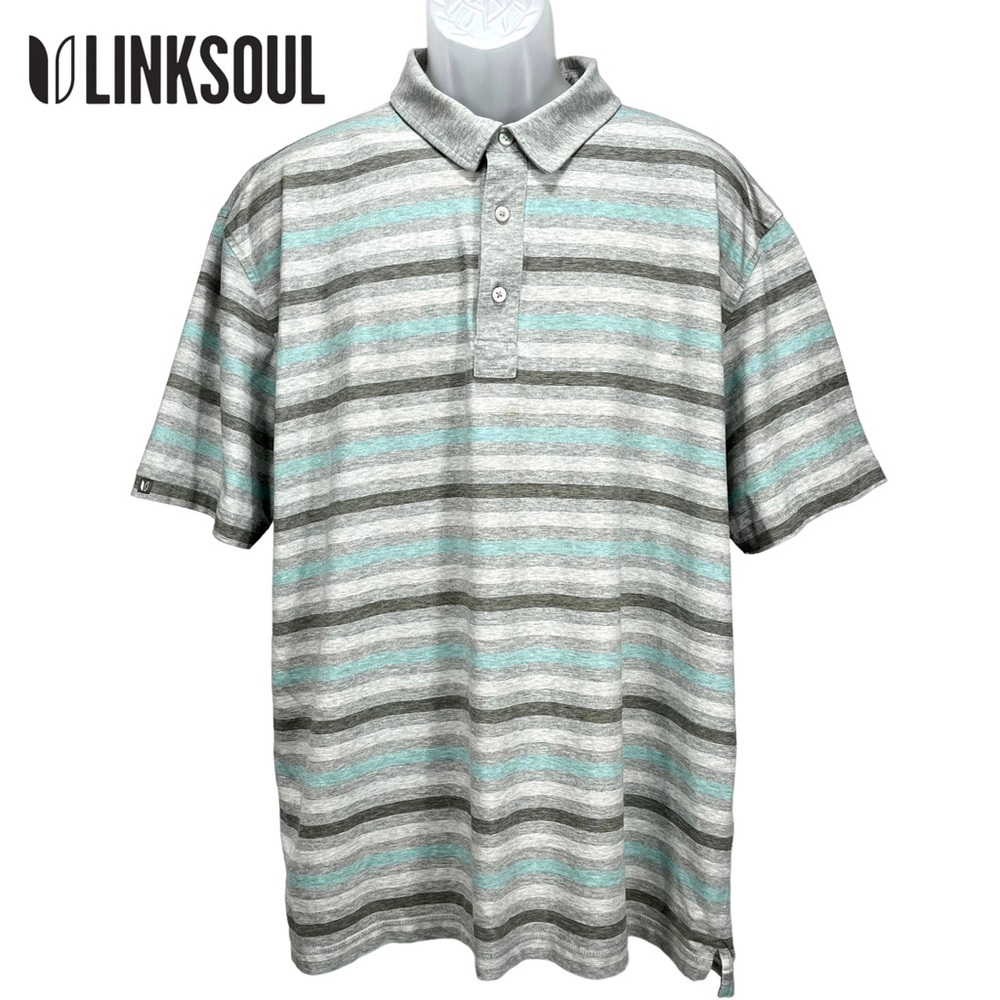 Linksoul | Men’s XXL | 100% Luxury Cotton Short Sleeve Striped Golf Polo‎ Shirt